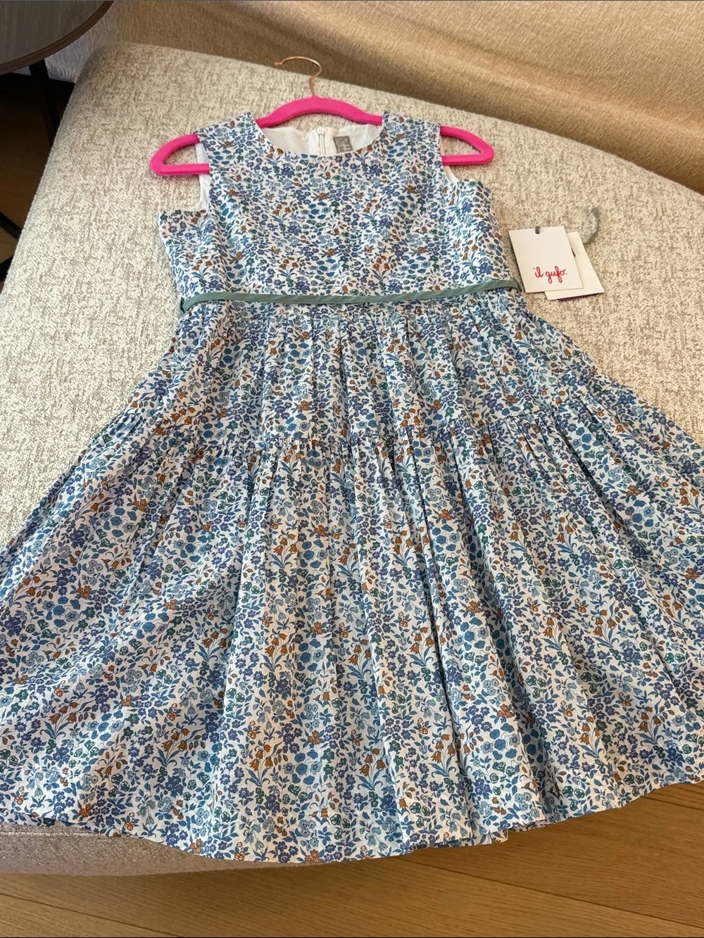 Il Gufo Girls Floral Sleeveless Dress Size 8Y Blue Green NWT